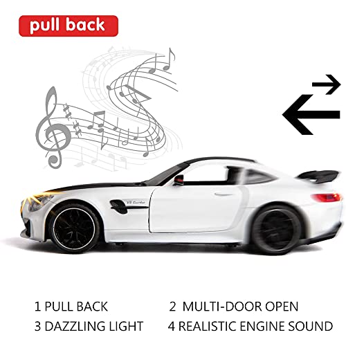 Coelon Diecast Metal Car Model 1/24 Benz AMG GTR Toy Cars for Kids Boy Girl Zinc Alloy Pull Back Toy Car with Sound and Light Gift and Collectible Car Multicolor - Image 4