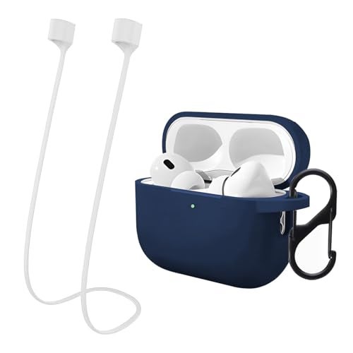 KACA Silicone Soft Case Cover with Keychain for Airpods Pro 3 Case 2025, AirPods Pro 3nd Generation Cover with Anti Lost Strap (Midnight Blue) - Image 1