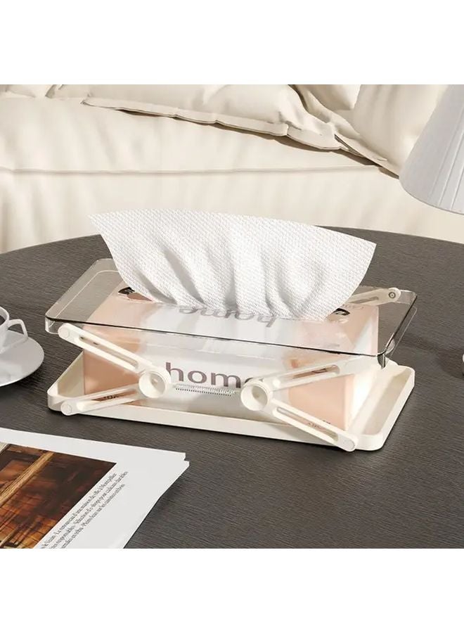 حامل علبة المناديل الأبيض الحديث القابل للتوسيع مع سطح شفاف يشبه الزجاج - Image 1