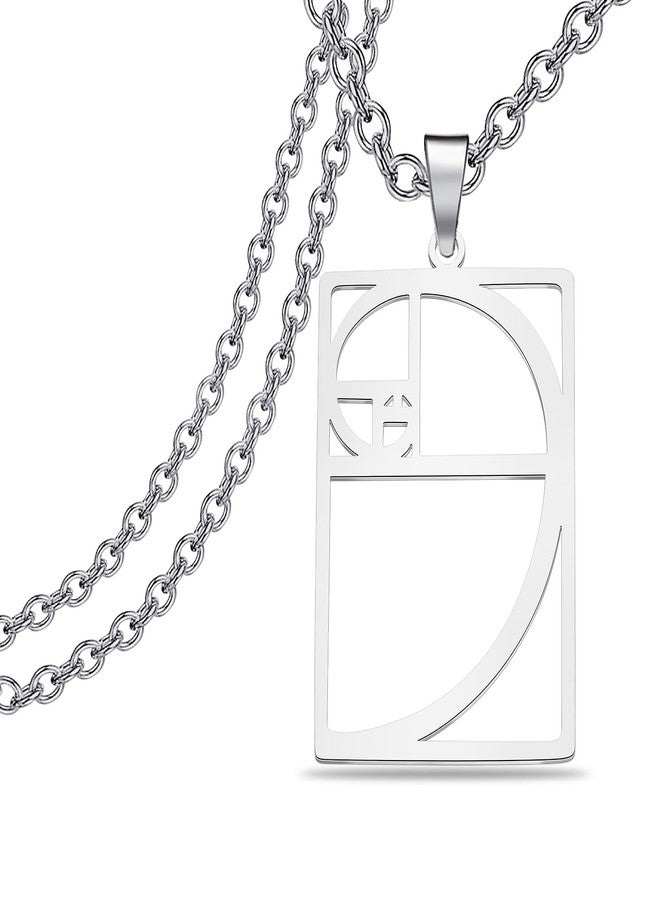 PLITI Golden Ratio Necklaces Geometic Gift Mathematics Gift Fibonacci Sequence Ratio Symbol Pendant For Math Lover (Golden Ratio rectangle nec) - Image 1
