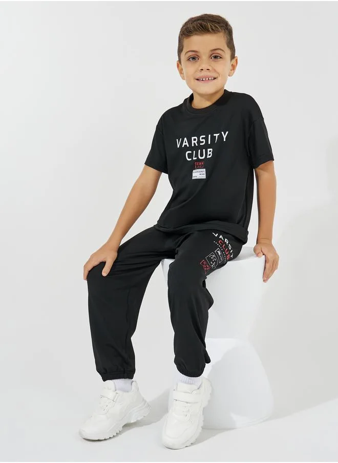 Styli Varsity Print Oversized T-Shirt & Joggers Set