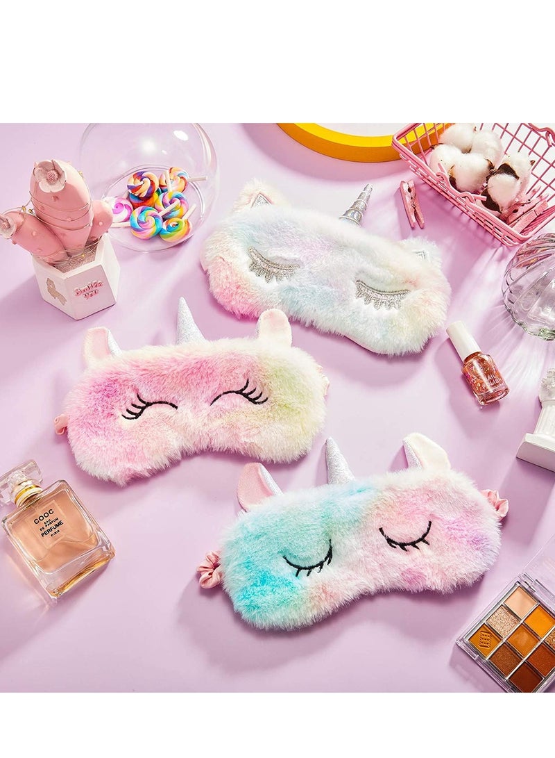 FengSVMA 3 Pieces Plush Sleeping Eye Cover Bunny Eye Blindfold Cat Sleep Eye Cover Unicorn Sleeping Eye Shade Soft Funny for Kids Girls and Adult Travel (Unicorn Style) - Image 3