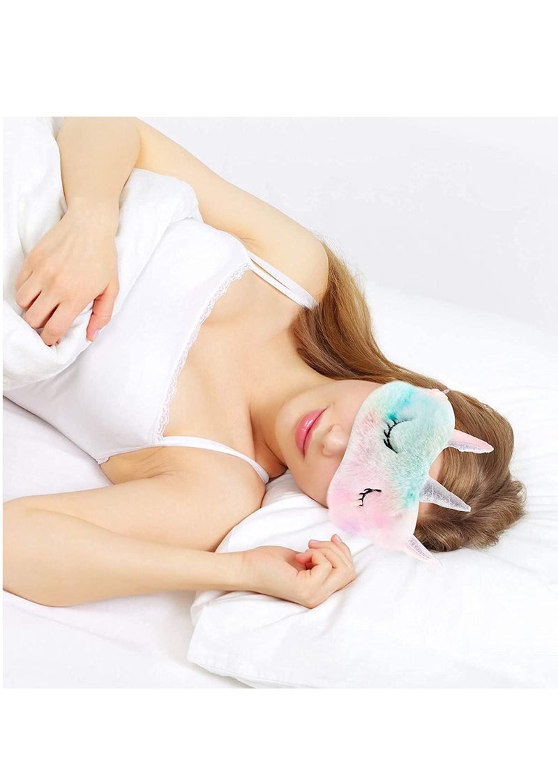 FengSVMA 3 Pieces Plush Sleeping Eye Cover Bunny Eye Blindfold Cat Sleep Eye Cover Unicorn Sleeping Eye Shade Soft Funny for Kids Girls and Adult Travel (Unicorn Style) - Image 2