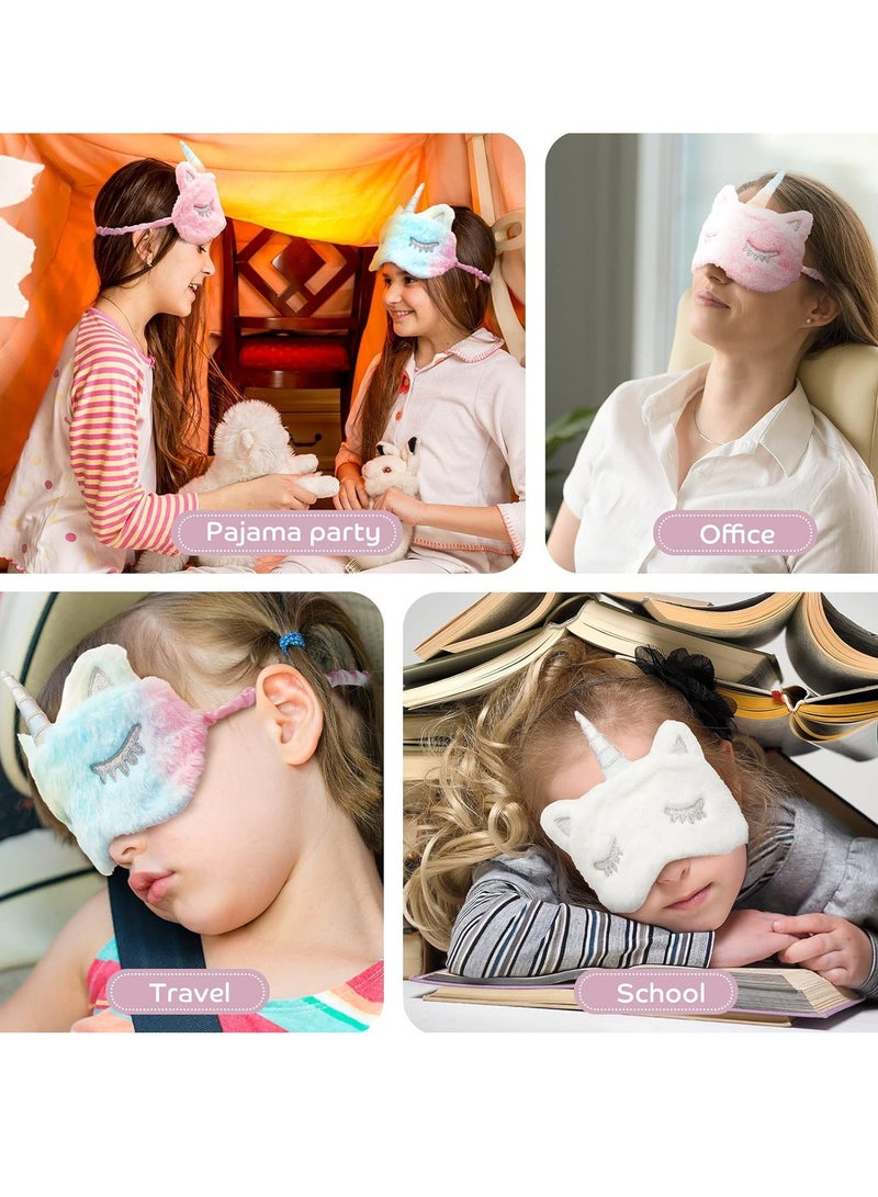 FengSVMA 3 Pieces Plush Sleeping Eye Cover Bunny Eye Blindfold Cat Sleep Eye Cover Unicorn Sleeping Eye Shade Soft Funny for Kids Girls and Adult Travel (Unicorn Style) - Image 5
