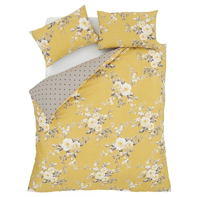 CANTERBURY FLORAL REVERSIBLE QUILTED 220X230CM BEDSPREAD OCHRE