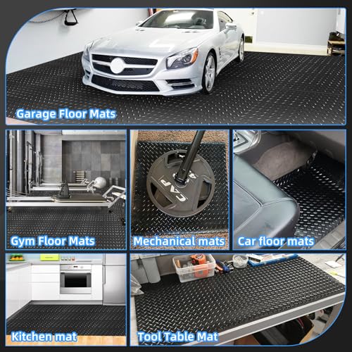 laapee Diamond-Plate Rubber Flooring Rolls, 21FT *16IN Garage Floor Mat, 4 * 7Ft Cover Area PVC Garage Flooring Roll for Garage Floor, RV Trailer Flooring, Water/Stain Resistant Parking Mat Black(1Pcs) - Image 3
