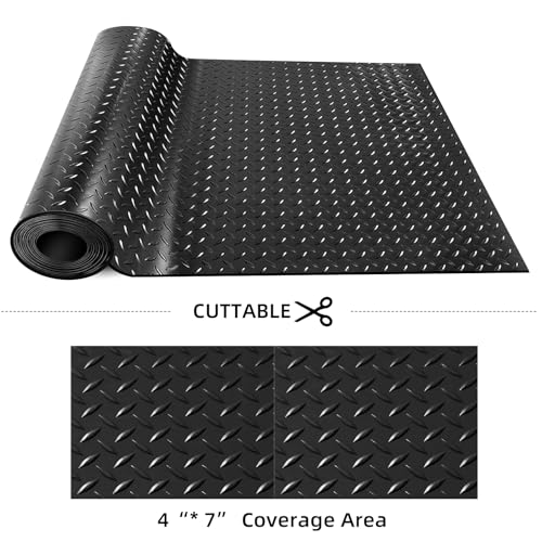 laapee Diamond-Plate Rubber Flooring Rolls, 21FT *16IN Garage Floor Mat, 4 * 7Ft Cover Area PVC Garage Flooring Roll for Garage Floor, RV Trailer Flooring, Water/Stain Resistant Parking Mat Black(1Pcs) - Image 5