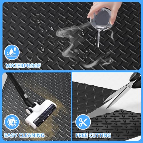 laapee Diamond-Plate Rubber Flooring Rolls, 21FT *16IN Garage Floor Mat, 4 * 7Ft Cover Area PVC Garage Flooring Roll for Garage Floor, RV Trailer Flooring, Water/Stain Resistant Parking Mat Black(1Pcs) - Image 4