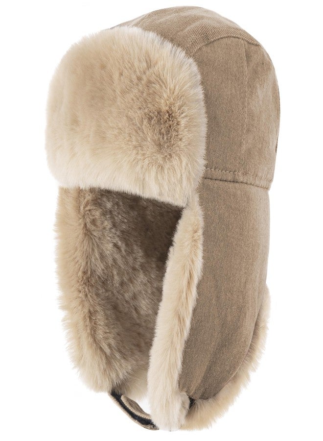 Tyzrdnac Trapper Hat Warm Windproof Winter Trooper Hats with Earflaps Faux Fur Hunting Hat for Women Men Khaki - Image 1