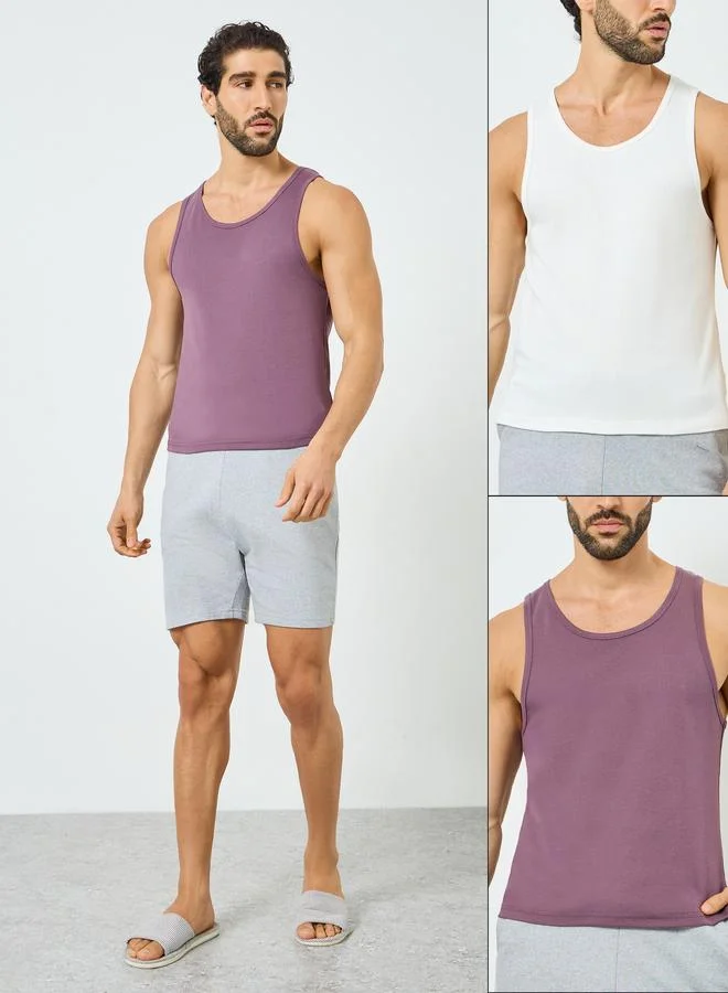 Pack of 2- Men Solid Ribbed Vests