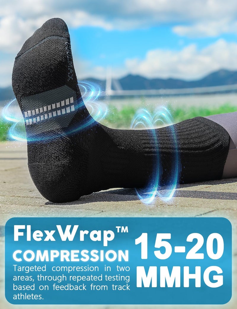 Juclise Bamboo Viscose Compression Running Crew Socks, Moisture Wicking Anti-Blister Hiking Athletic Cycling Gym Socks (US, Alpha, Medium, Regular, Regular, Classic Black) - Image 5