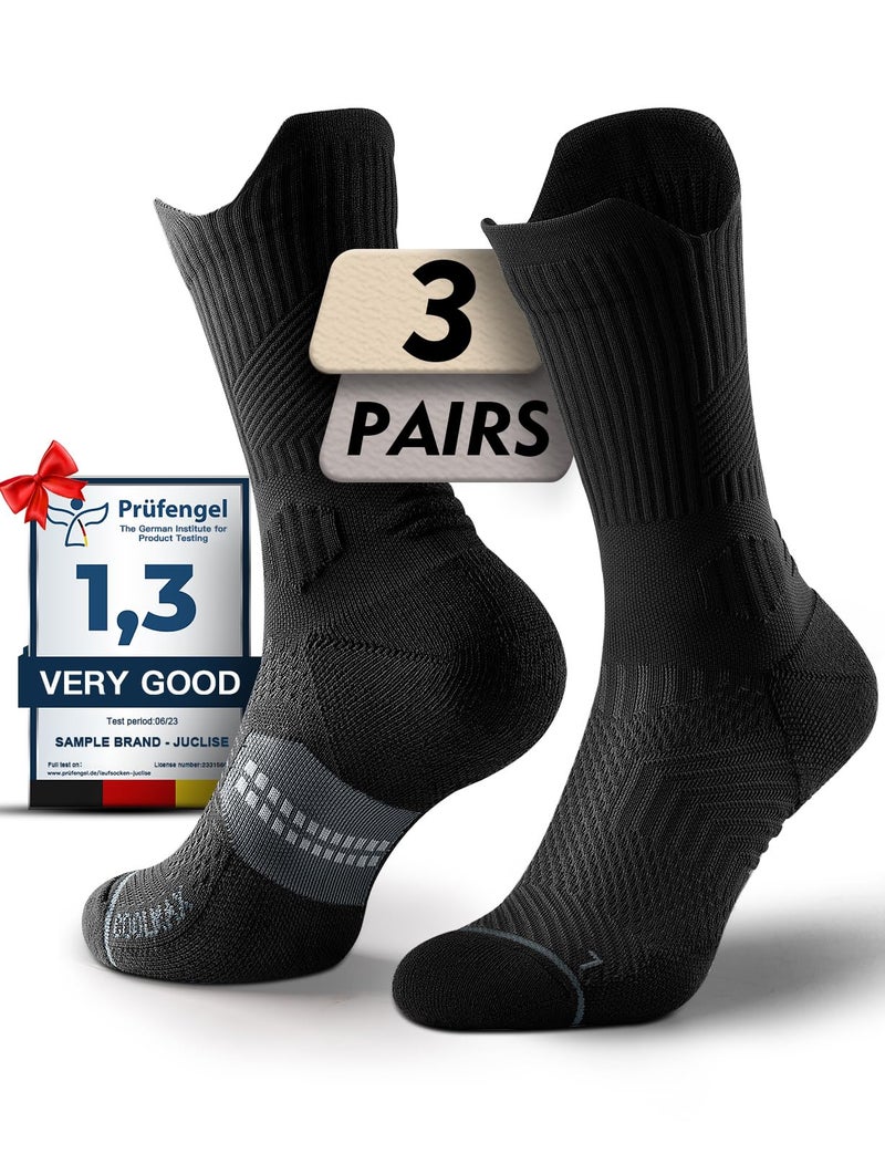 Juclise Bamboo Viscose Compression Running Crew Socks, Moisture Wicking Anti-Blister Hiking Athletic Cycling Gym Socks (US, Alpha, Medium, Regular, Regular, Classic Black) - Image 1