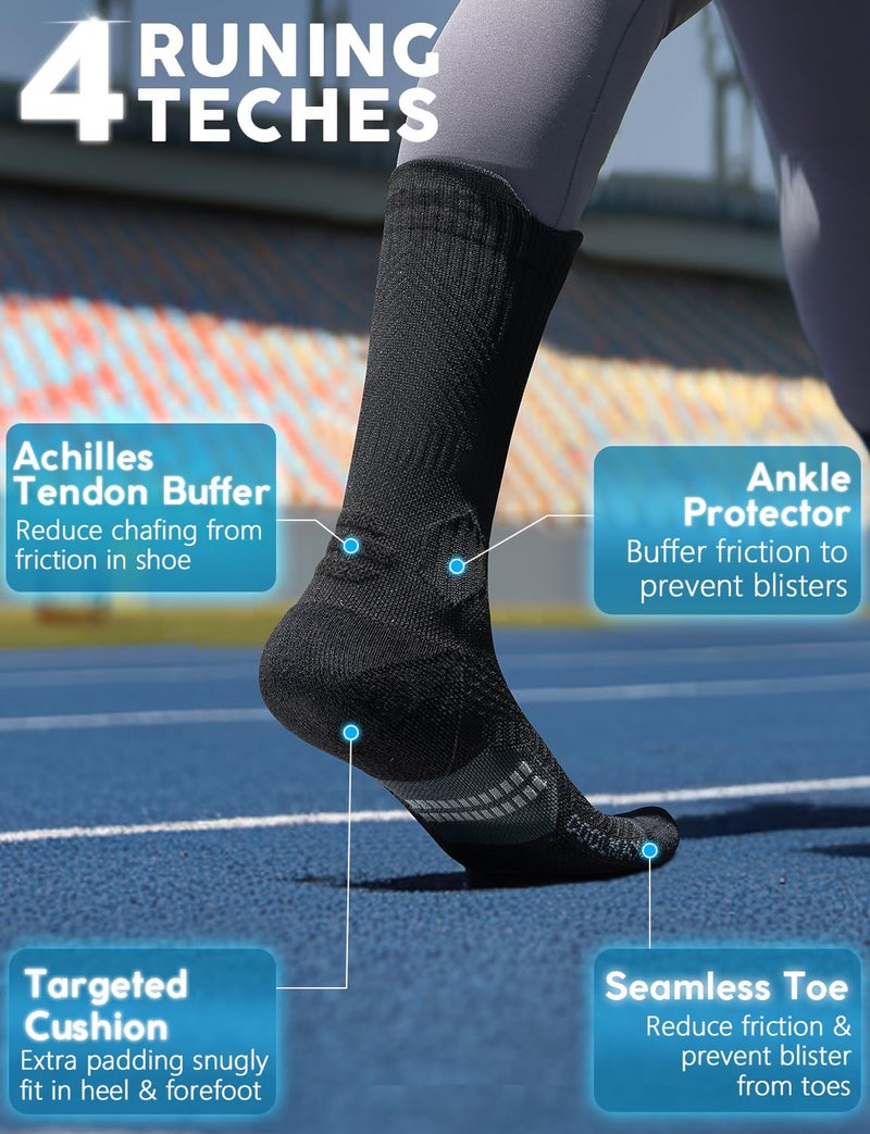 Juclise Bamboo Viscose Compression Running Crew Socks, Moisture Wicking Anti-Blister Hiking Athletic Cycling Gym Socks (US, Alpha, Medium, Regular, Regular, Classic Black) - Image 4