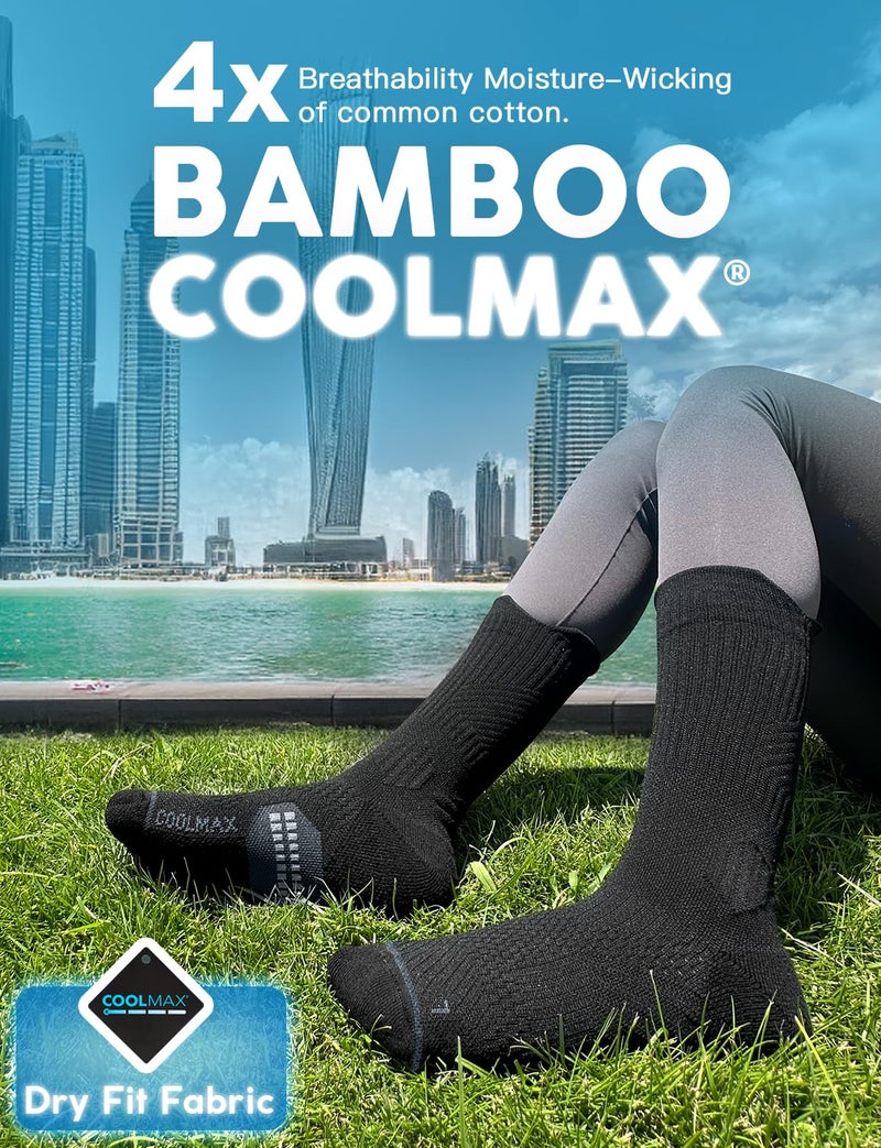 Juclise Bamboo Viscose Compression Running Crew Socks, Moisture Wicking Anti-Blister Hiking Athletic Cycling Gym Socks (US, Alpha, Medium, Regular, Regular, Classic Black) - Image 3
