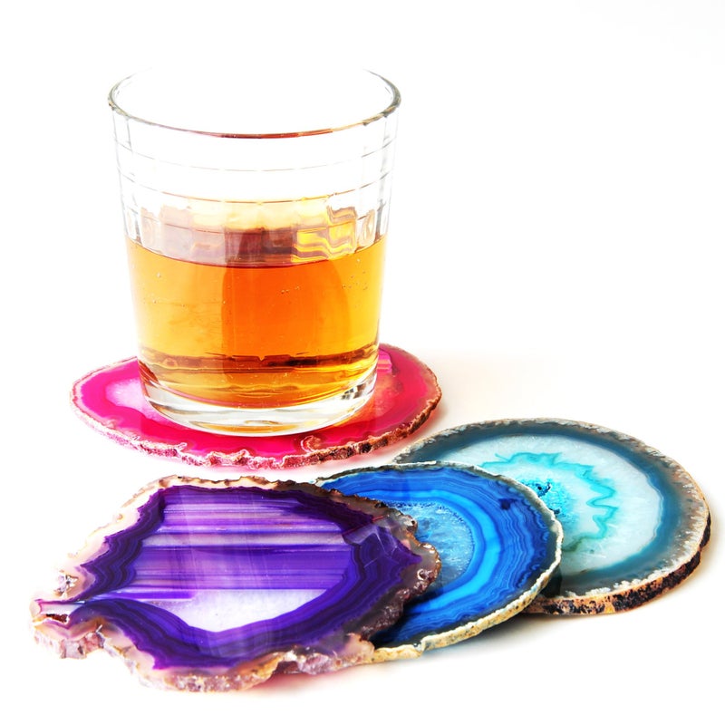 JIC Gem 4-5" Extra Mixed Dyed Color Agate Coasters Polished Natural Geode Coasters Sliced with Free Rubber Bumper Set of 4 Home Decoration - Image 3