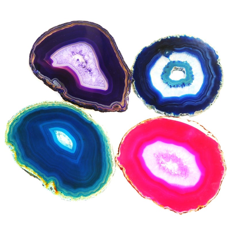 JIC Gem 4-5" Extra Mixed Dyed Color Agate Coasters Polished Natural Geode Coasters Sliced with Free Rubber Bumper Set of 4 Home Decoration - Image 2