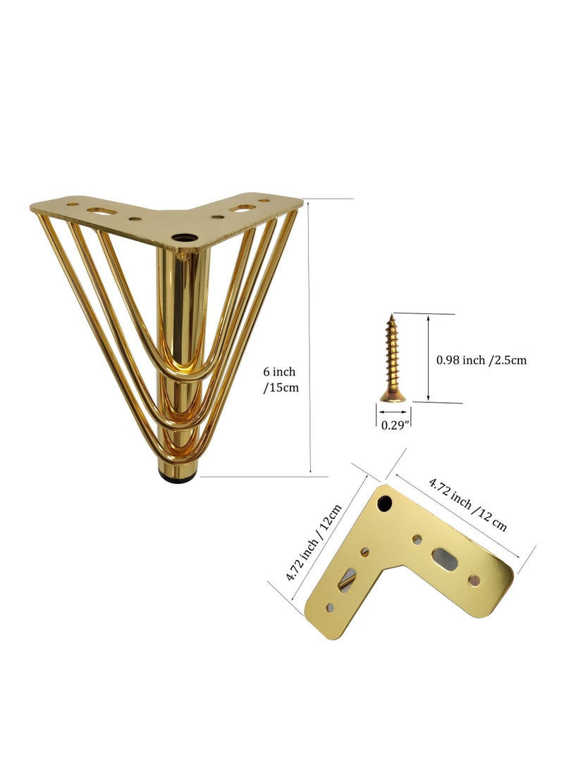 Y&D - Furniture Legs, 6 inch Heavy Duty Metal Table Legs with Screws, Perfect for Coffee Table, Dining Cabinet and Sofa (Retro Design, Gold) - Image 1