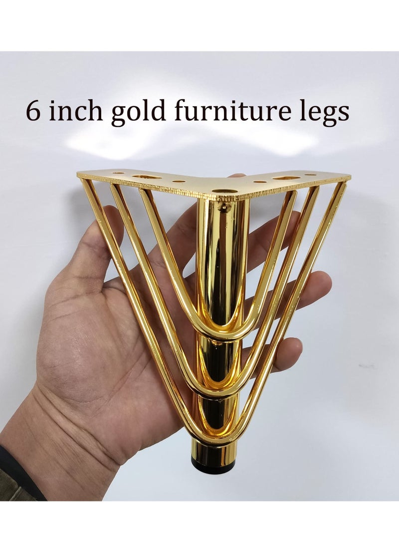 Y&D - Furniture Legs, 6 inch Heavy Duty Metal Table Legs with Screws, Perfect for Coffee Table, Dining Cabinet and Sofa (Retro Design, Gold) - Image 1