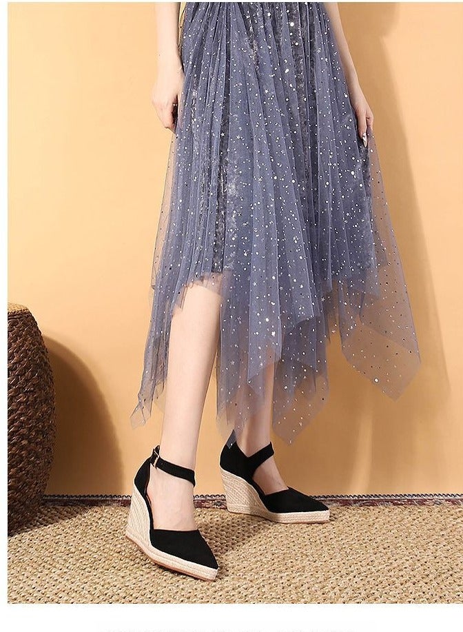 إسكدنيا إمرأة نوع خيش عال كعب خف أسود  - Image 3