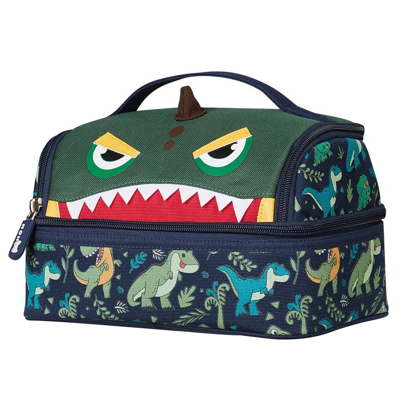 NOHOO Kids Insulated Lunch Bag Small Cute Reusable Green Dinosaur Food Box for Boys Girls Toddler Preppy School Kindergarten Daycare Use