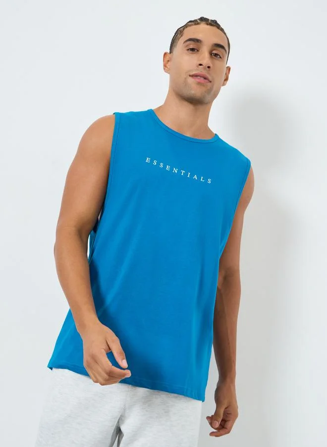 Styli Minimal Print Drop Armhole Cotton Tank