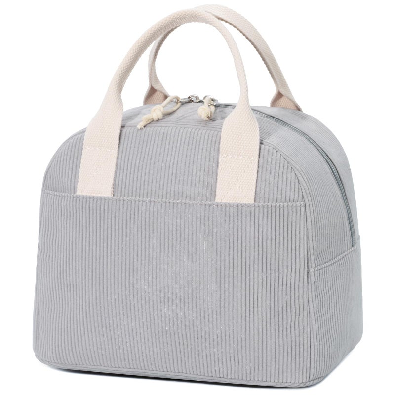 LOVELYWIND Insulated Lunch Bag for Women Men Stylish Corduroy Tote Bag with Aluminum Lining Large Capacity Reusable Cooler for Work Travel or Beach Cloud Gray Lunch Box - Image 2