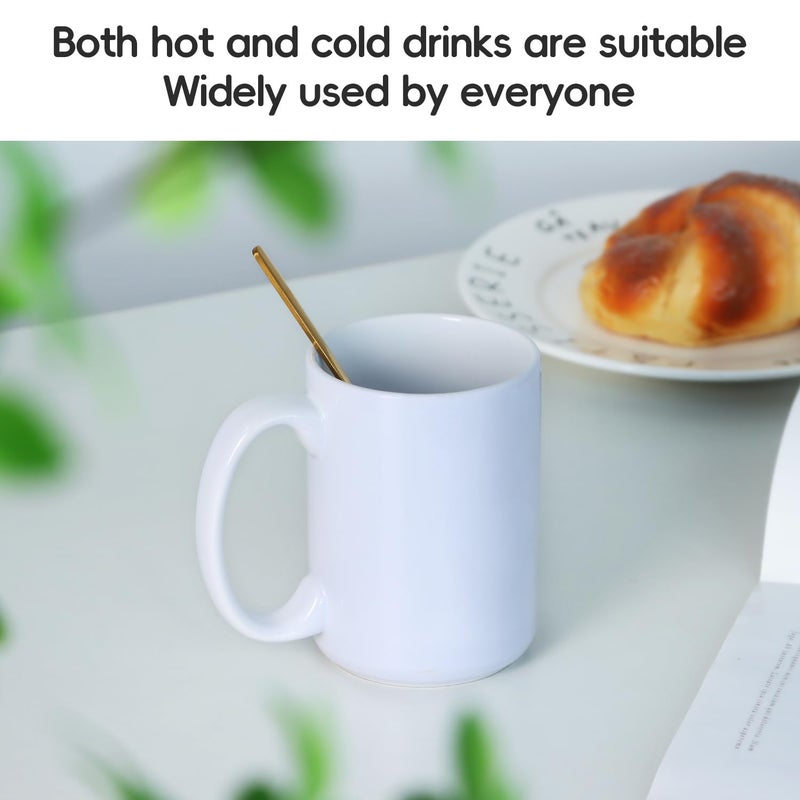 Smilatte 16 OZ Porcelain Coffee Mug, Classic Blank Ceramic Cup with Large Handle for Tea Latte Cappuccino, White - Image 3