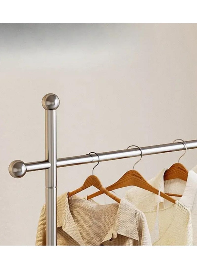 AIWANTO Minimalist 2 Tier Metal Coat Rack with Wooden Base & Wheels – 4 Ball Hooks Rolling Garment Stand for Home, Office & Entryway - Image 2