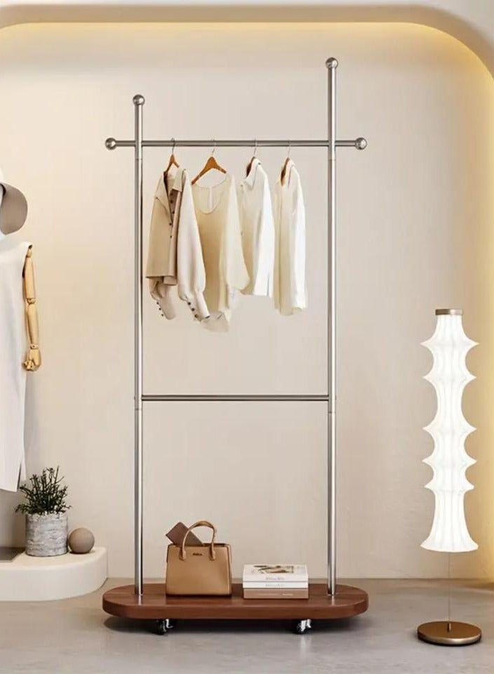 AIWANTO Minimalist 2 Tier Metal Coat Rack with Wooden Base & Wheels – 4 Ball Hooks Rolling Garment Stand for Home, Office & Entryway - Image 4