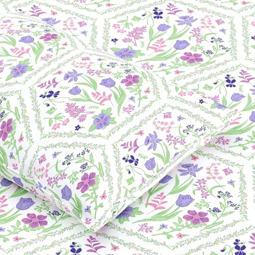 Dreamscape 100% Cotton King Bedsheet with 2 Pillow Covers - (Size 108 x 108 inches, 140 TC, Colour - Purple: Orchid Bloom) - Image 4