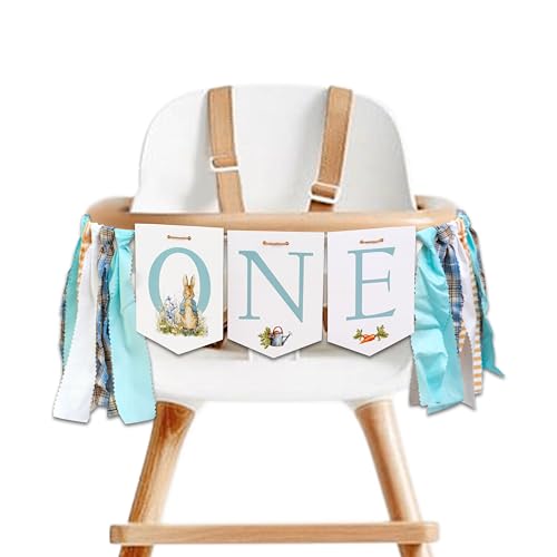 MUWEOL Peter Rabbit High Chair Banner - First Birthday Party Highchair Banner,Easter Peter Rabbit Party Supplies For Girls And Boys,Baby Shower Decorations (rabbit banner) - Image 1