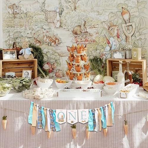 MUWEOL Peter Rabbit High Chair Banner - First Birthday Party Highchair Banner,Easter Peter Rabbit Party Supplies For Girls And Boys,Baby Shower Decorations (rabbit banner) - Image 4