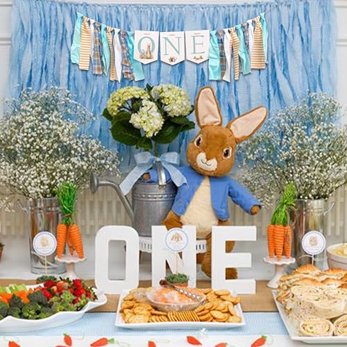 MUWEOL Peter Rabbit High Chair Banner - First Birthday Party Highchair Banner,Easter Peter Rabbit Party Supplies For Girls And Boys,Baby Shower Decorations (rabbit banner) - Image 3