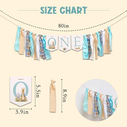 MUWEOL Peter Rabbit High Chair Banner - First Birthday Party Highchair Banner,Easter Peter Rabbit Party Supplies For Girls And Boys,Baby Shower Decorations (rabbit banner) - Image 2