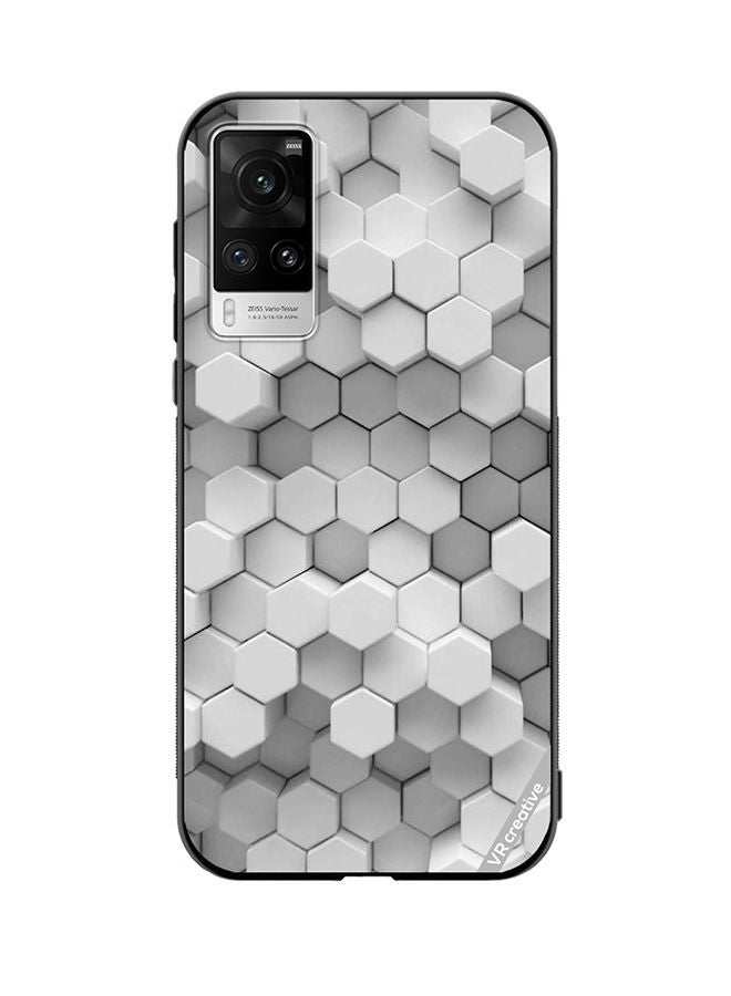 VR CREATIVE Protective Case Cover For Vivo X60 Pro 3D Gray White Honeycombs Brick Wall Stairway Decoration Design Multicolour - Image 1
