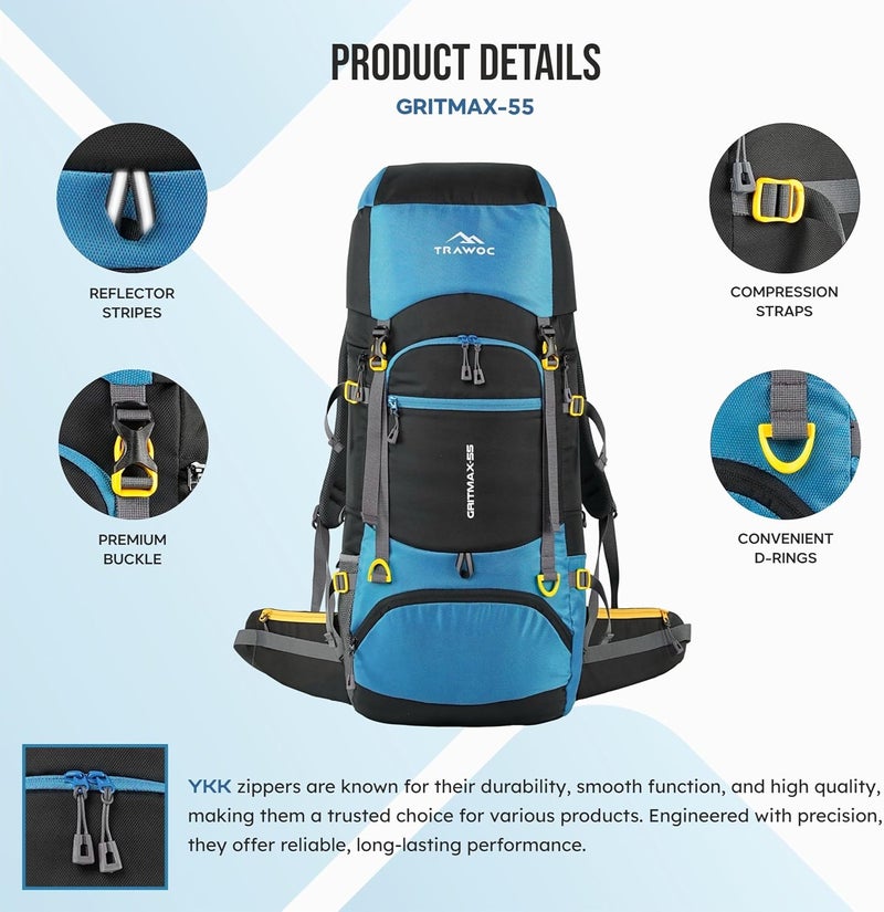 Trawoc حقيبة ظهر TRAWOC GRITMAX 55L للمشي - Image 2