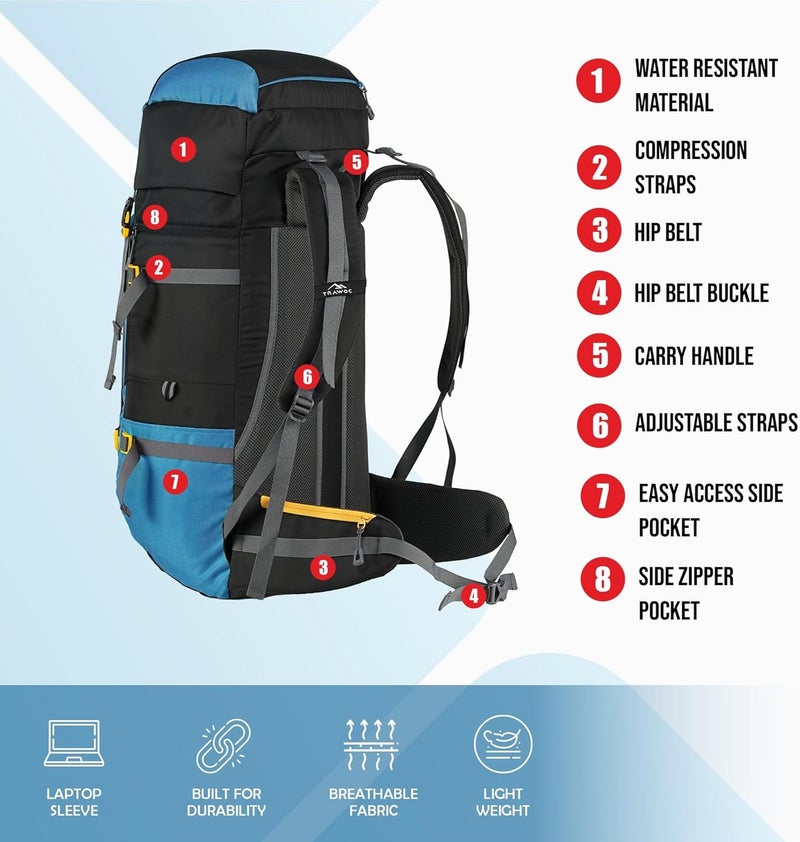 Trawoc حقيبة ظهر TRAWOC GRITMAX 55L للمشي - Image 5