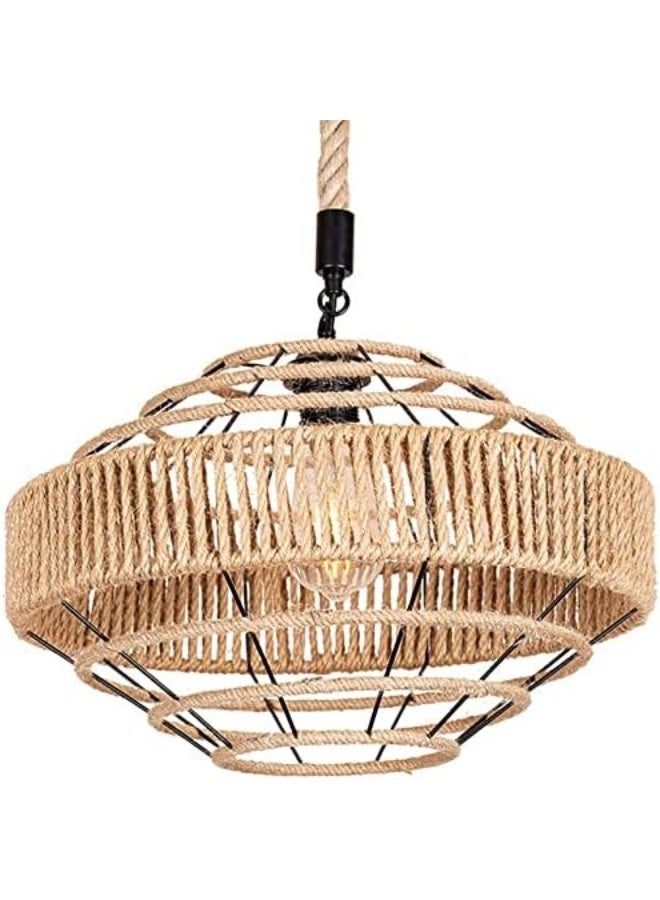 Prime Sole Rustic Rope Pendant Light, Handmade Jute Hanging Ceiling Lamp, Boho Farmhouse Chandelier Lighting Fixture for Living Room Dining Area Bedroom Café Warm Ambient Décor - Image 1