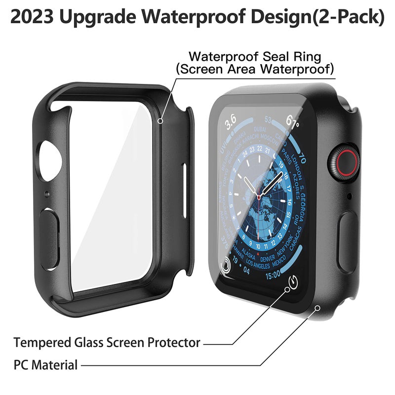 Misxi [2 Pack] Waterproof Black Hard Case with Tempered Glass Compatible with Apple Watch Series 9 (2023) Series 8 Series 7 45mm, Ultra-Thin Tough Protective Cover for iWatch Screen Protector - Image 4