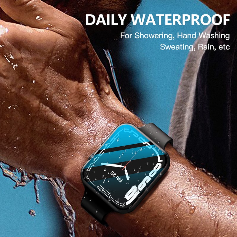Misxi [2 Pack] Waterproof Black Hard Case with Tempered Glass Compatible with Apple Watch Series 9 (2023) Series 8 Series 7 45mm, Ultra-Thin Tough Protective Cover for iWatch Screen Protector - Image 5
