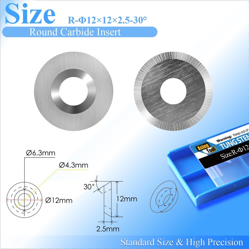 Asieg Tool Ci3 R1 12mm Round Carbide Inserts Cutters Knifes Indexable Replacement High Strength Fits For Popular DIY Woodworking Lathe Wood Turning Finisher Hollower Tools 10pc - Image 2