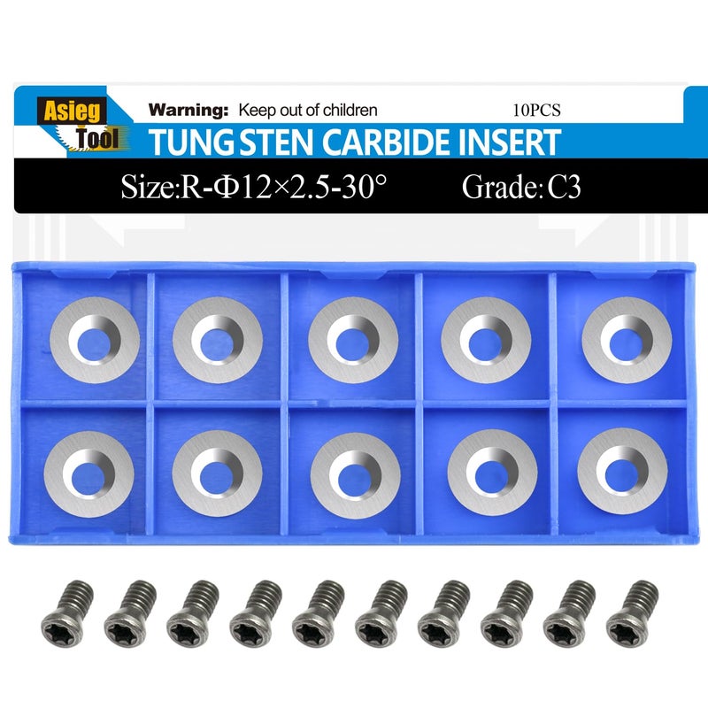 Asieg Tool Ci3 R1 12mm Round Carbide Inserts Cutters Knifes Indexable Replacement High Strength Fits For Popular DIY Woodworking Lathe Wood Turning Finisher Hollower Tools 10pc - Image 1