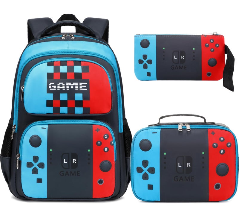 JIANYA Kids Backpack for School Boys Gamer School Bag for Elementary Kids Children 3pcs Boys Backpack with Lunch Box & Pencil Case - Image 1