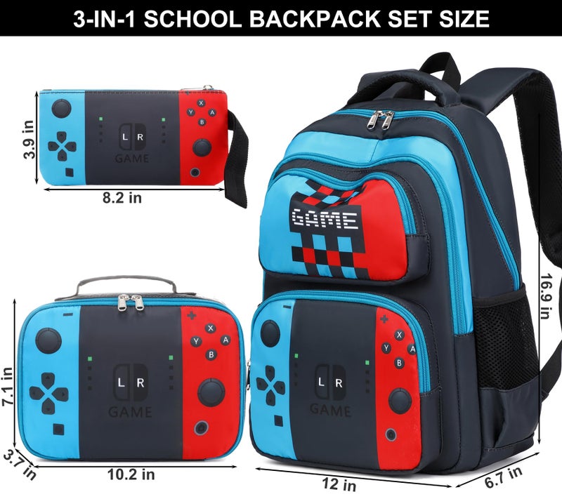 JIANYA Kids Backpack for School Boys Gamer School Bag for Elementary Kids Children 3pcs Boys Backpack with Lunch Box & Pencil Case - Image 5