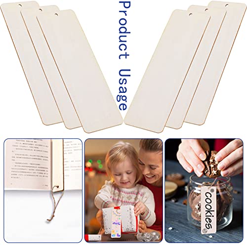 FSWCCK 50 Pcs 6 x 2 Inch Large Size Blank Wooden Gift Tags Labels Unfinished Wooden Book Markers Ornaments with Holes and Ropes for DIY Crafts, Wedding Birthday Party Decors - Image 4