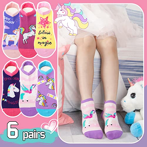 ANTSANG Kids Girls Toddler Unicorn Socks Ankle Low Cut No Show Cute Silly Novelty Fashion Cartoon Gifts Stocking Stuffers Socks 6 Pairs (Unicorn,5-8 Y) - Image 3