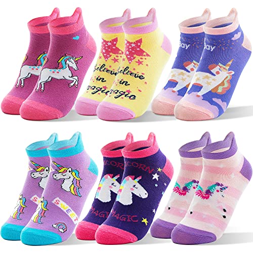 ANTSANG Kids Girls Toddler Unicorn Socks Ankle Low Cut No Show Cute Silly Novelty Fashion Cartoon Gifts Stocking Stuffers Socks 6 Pairs (Unicorn,5-8 Y) - Image 1