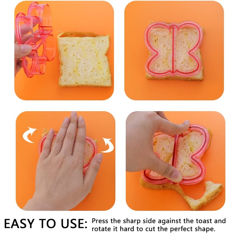 HengKe 3 Pcs Sandwich Mold Sandwich Cutter in Cute Color and Creative Shapes Sandwich Maker Crust Cutter for Kids Boys Girls DIY Lunch Bento Boxes Cookie (Dinosaur & Dolphin & Butterfly Shapes) - Image 3