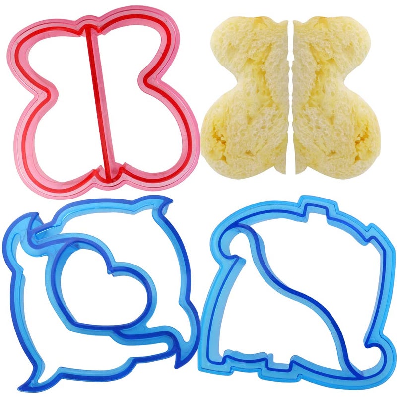 HengKe 3 Pcs Sandwich Mold Sandwich Cutter in Cute Color and Creative Shapes Sandwich Maker Crust Cutter for Kids Boys Girls DIY Lunch Bento Boxes Cookie (Dinosaur & Dolphin & Butterfly Shapes) - Image 1