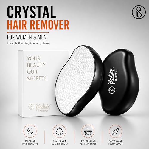 Beauté Secrets Crystal Hair Remover for Women and Men, Reusable Eraser Device Magic Hair Removal Tool, Back Arms Legs, Nano Glass Technology Stone Smooth Skin crystal painless hair removal stone, Black - Image 2